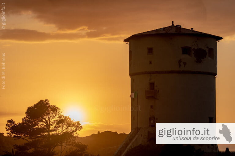 Tramonto Giglio Campese con Torre Medicea, Isola del Giglio