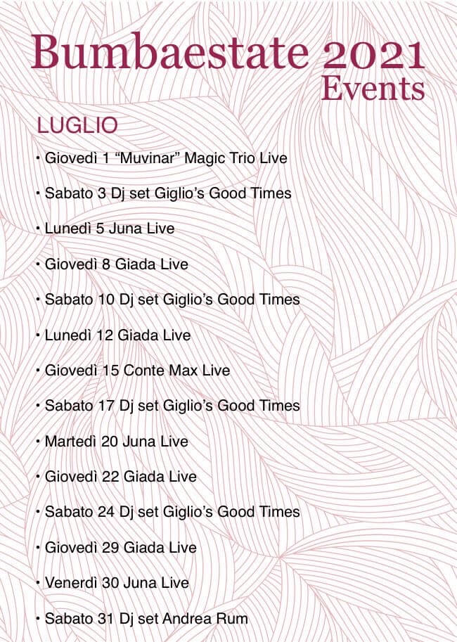 Calendario Eventi Bumbabar Giglio Castello Luglio 2021
