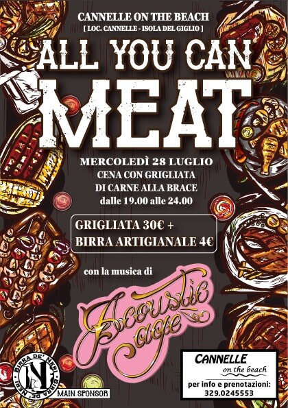 Locandina Evento 28-07 All you can Meat, Cannelle on the Beach Giglio