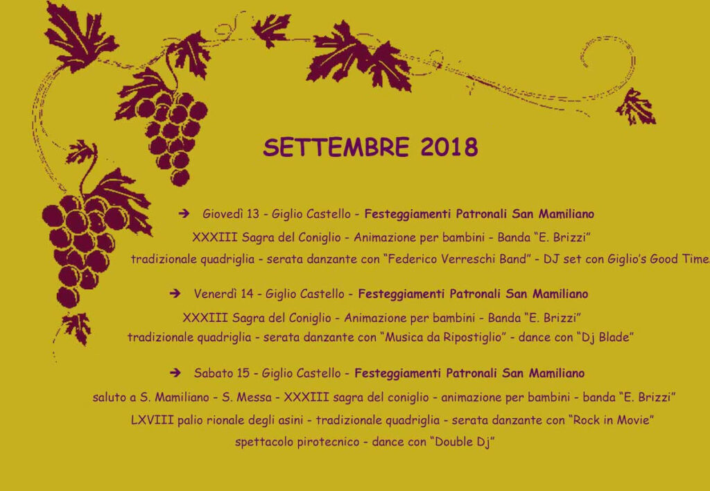 Locandina Festa Festeggiamenti Patronali San Mamiliano a Giglio Castello 2018
