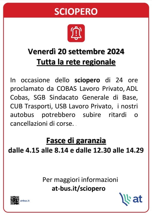 Avviso Scioper Autobus 20 Settembre 2024